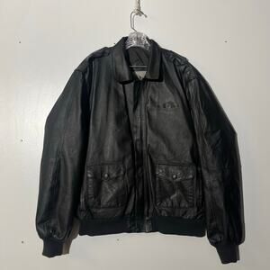 Vintage Burk's Bay Black Leather Bomber Jacket Zip Pockets Women’s Size Large